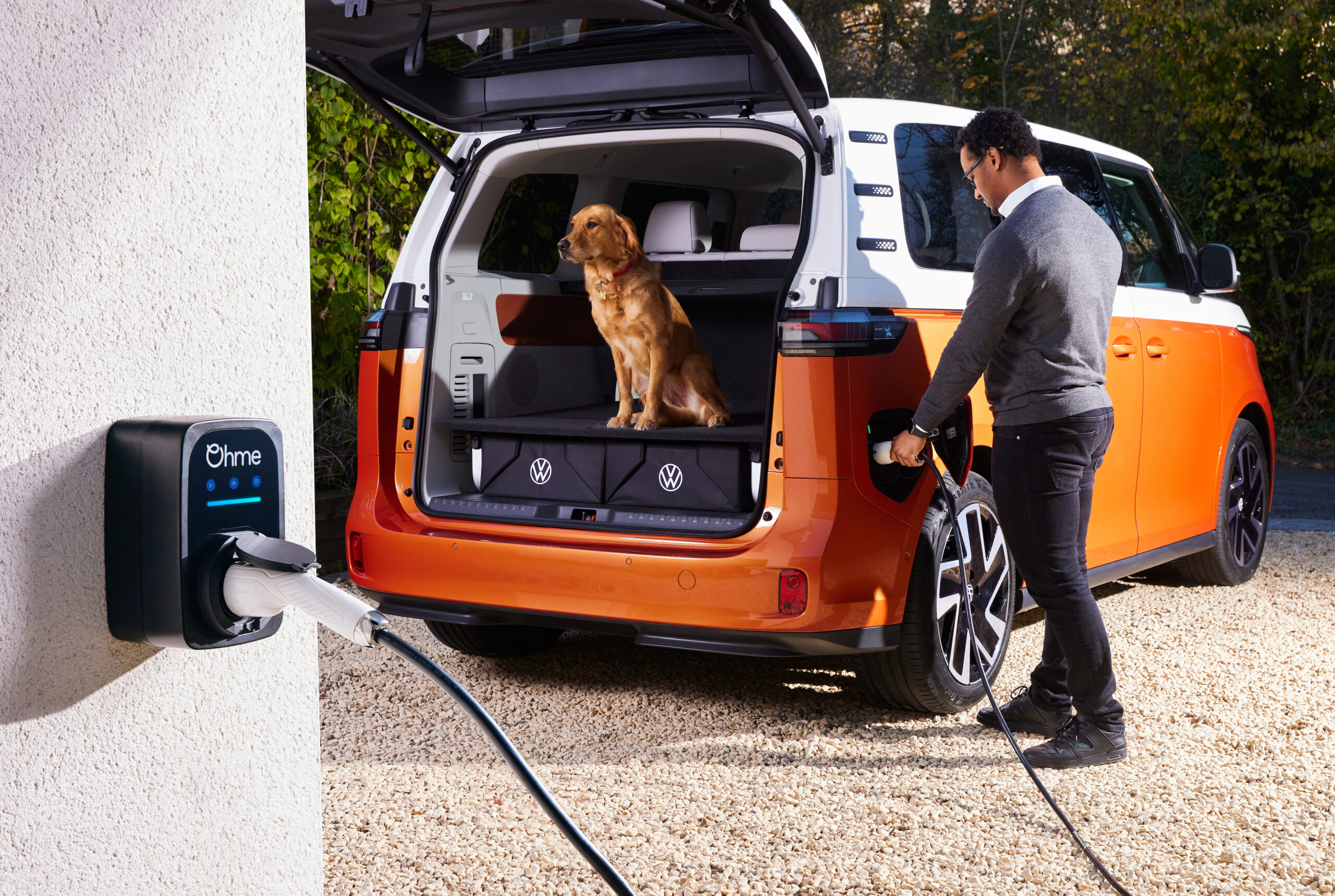Ohme ePod charging VW ID Buzz with dog