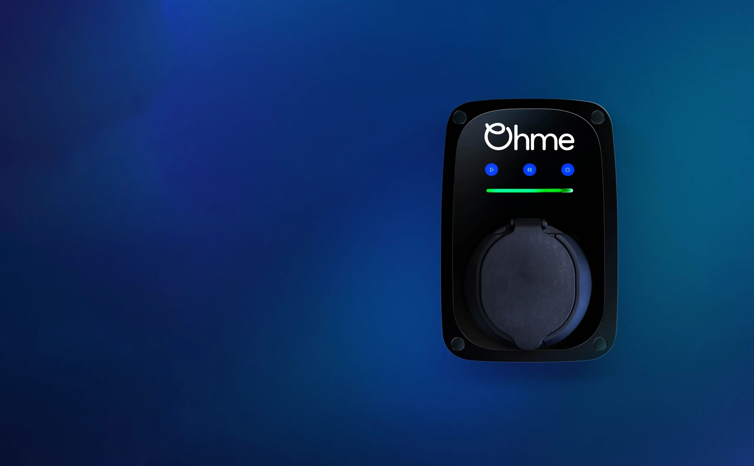 Visuel de la borne de recharge Ohme ePod S sur fond coloré