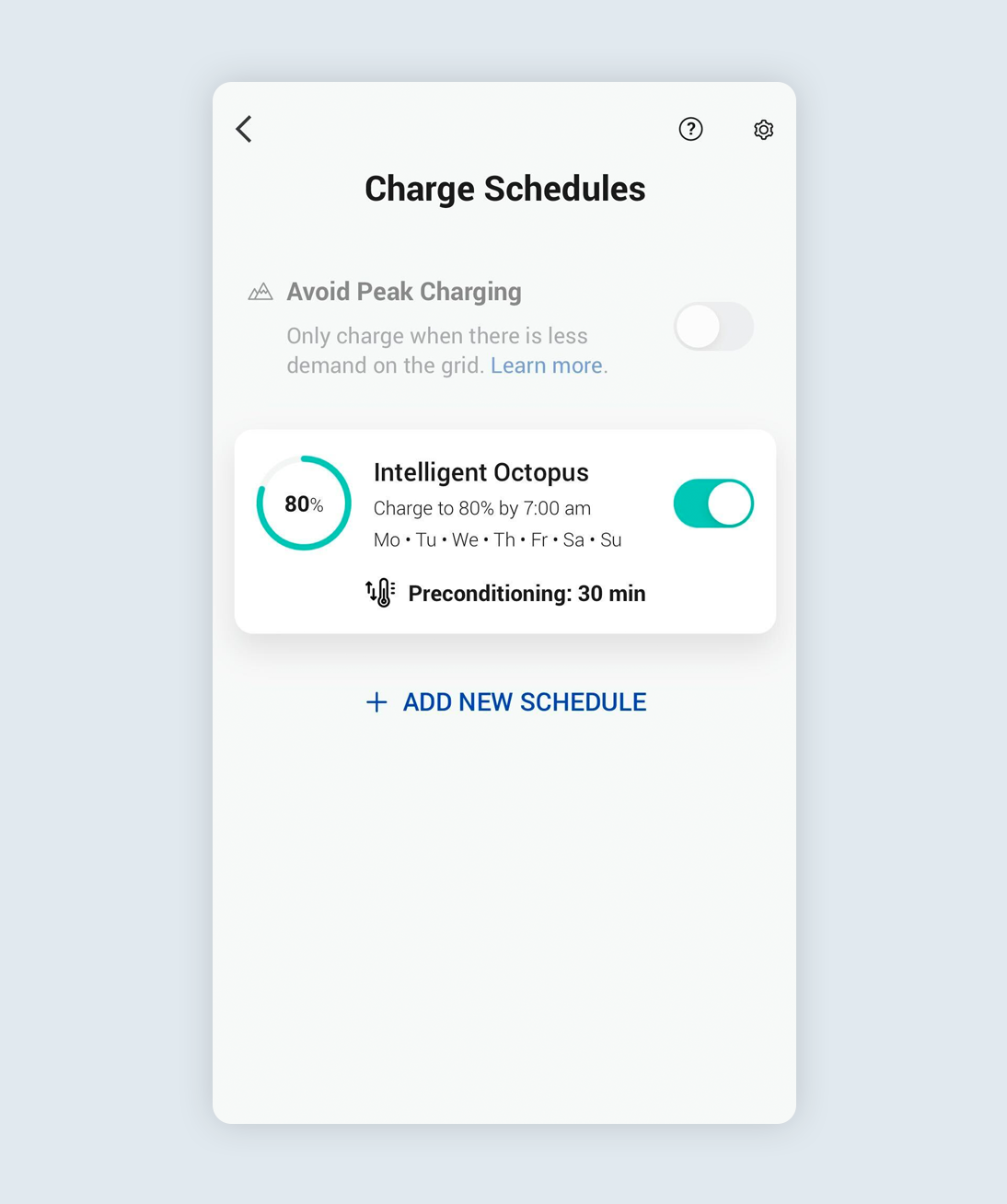 Charge Schedule screen from the Ohme app