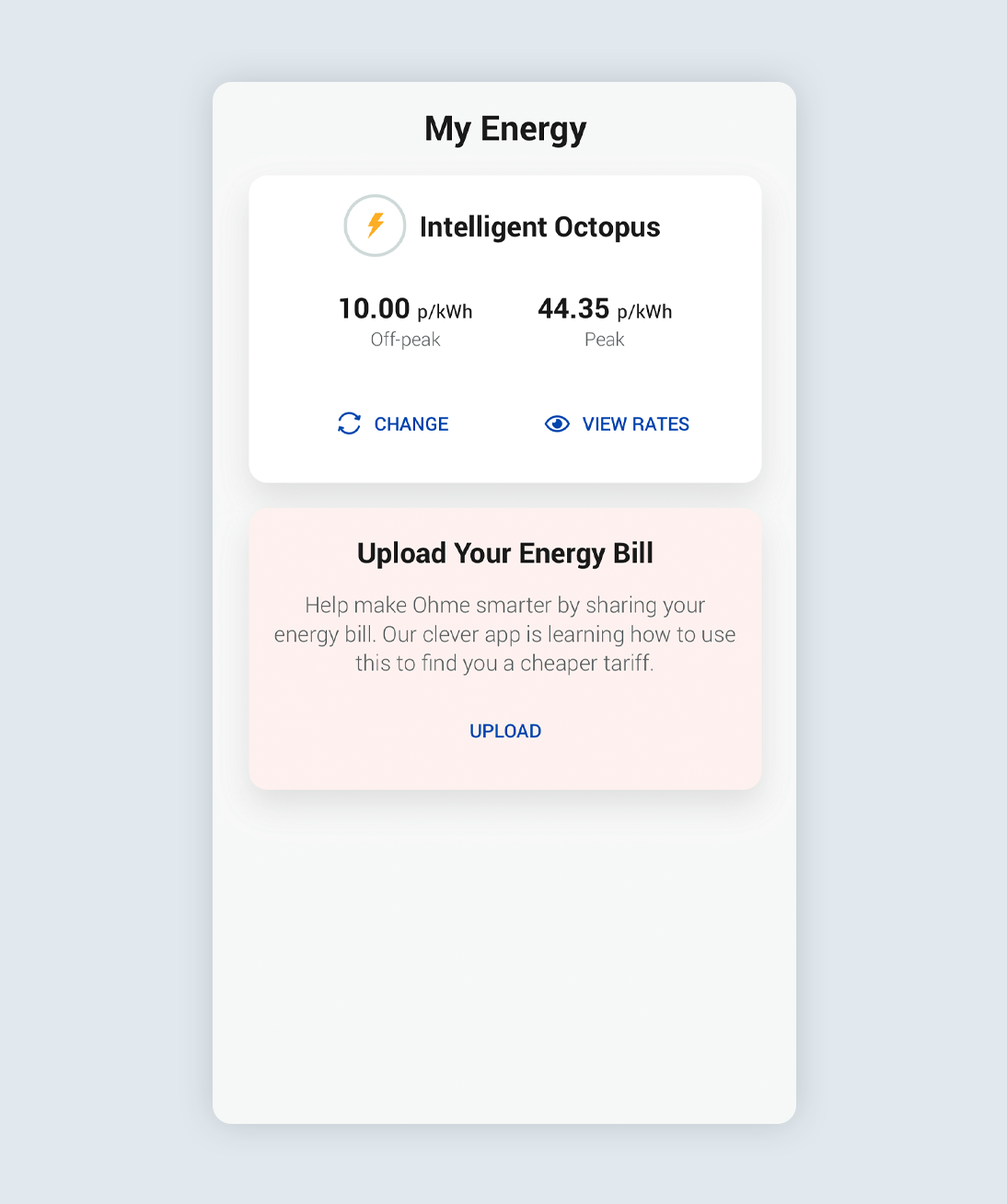 My Energy screen from the Ohme app
