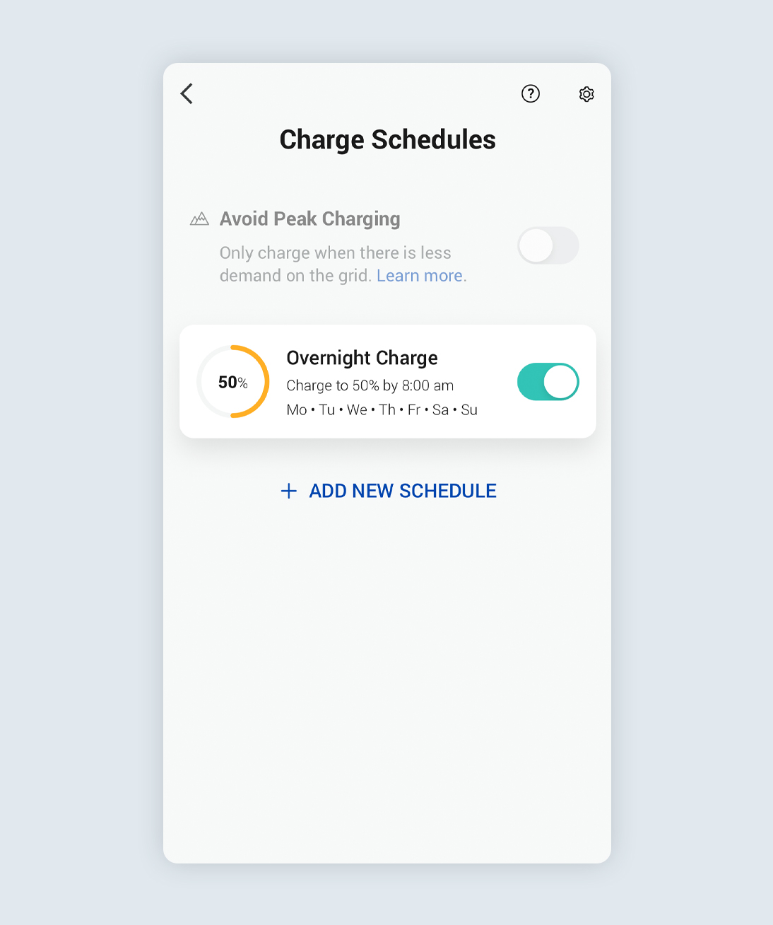 Charge schedule screen of the Ohme app