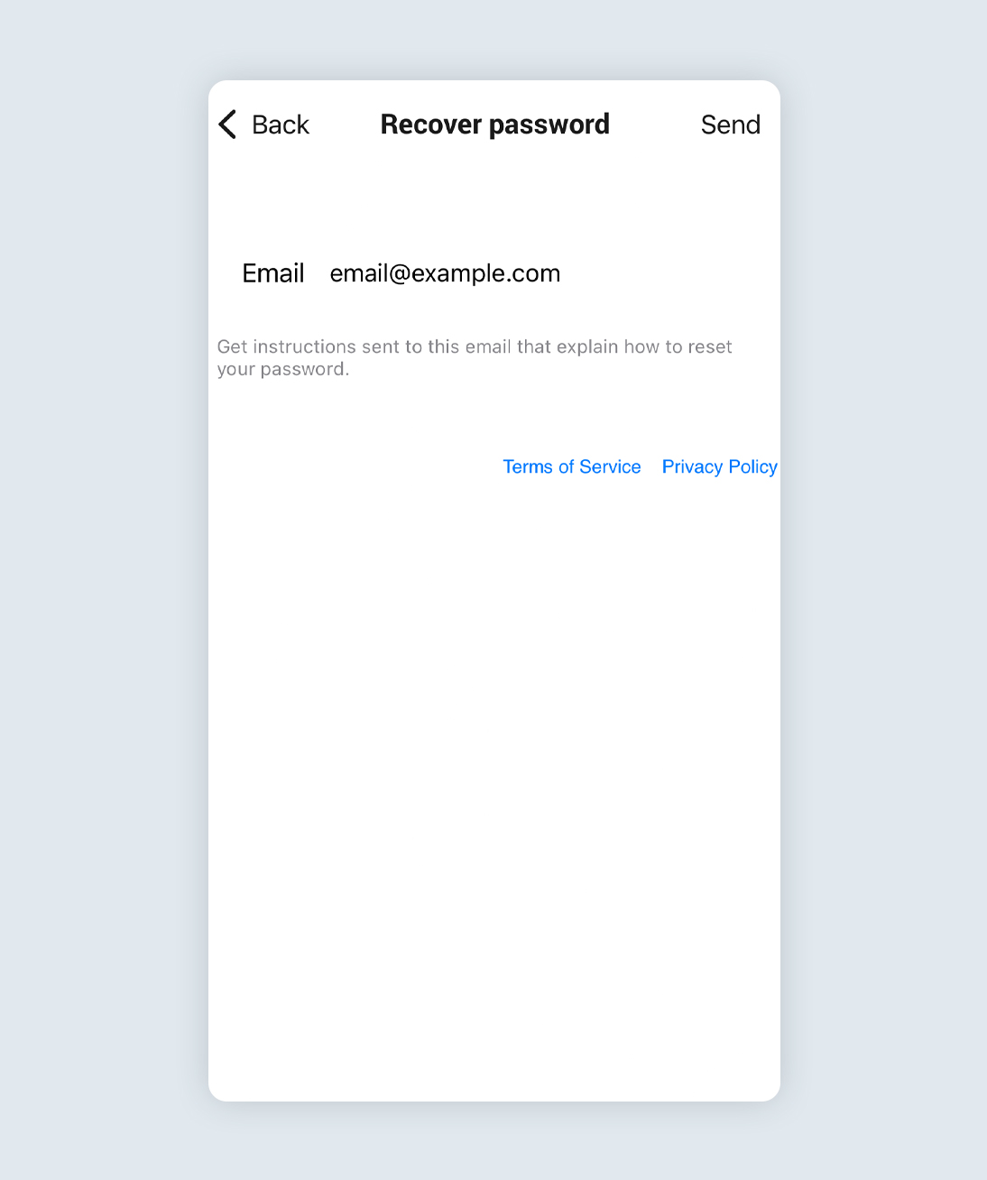 Password reset screen from the ohme app