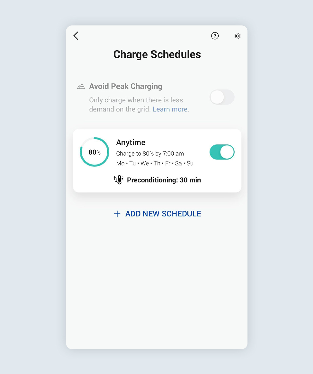Charge schedule screen from the Ohme app
