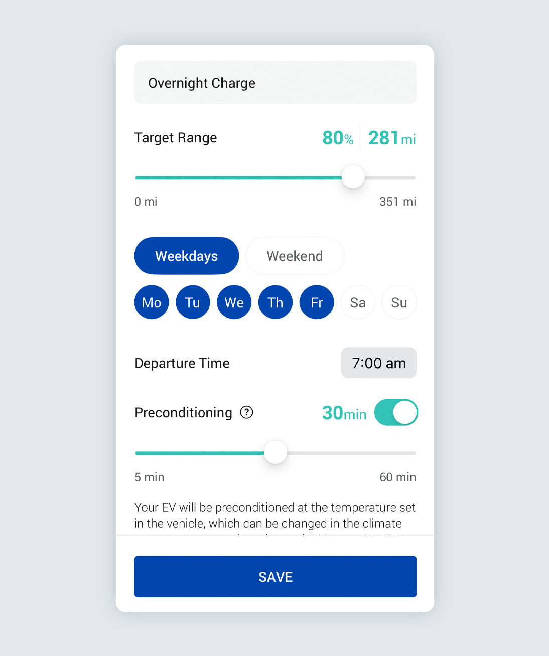 Charge schedule screen of the Ohme app