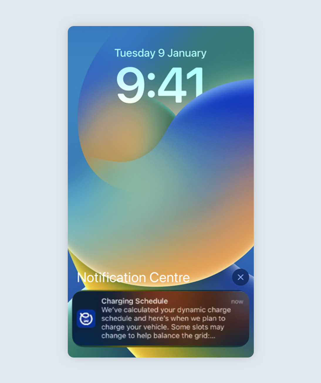iPhone notification centre with Ohme Intelligent Octopus notification