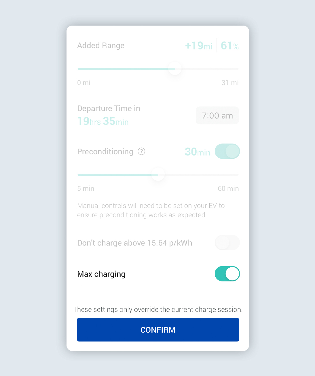 Enabling max charge setting in the Ohme app