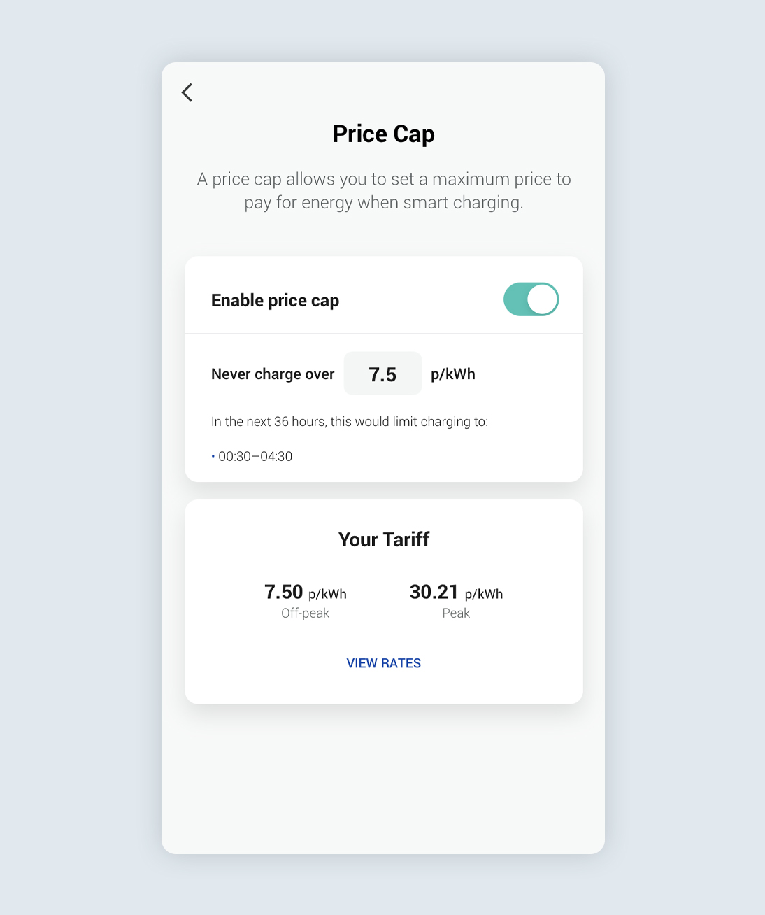 Price cap screen from the Ohme app
