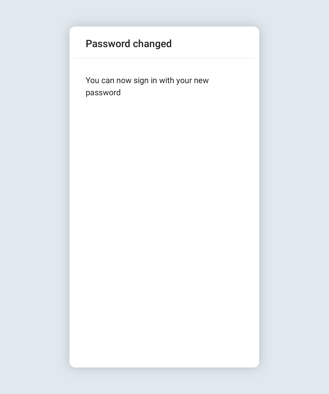 Password changed confirmation screen