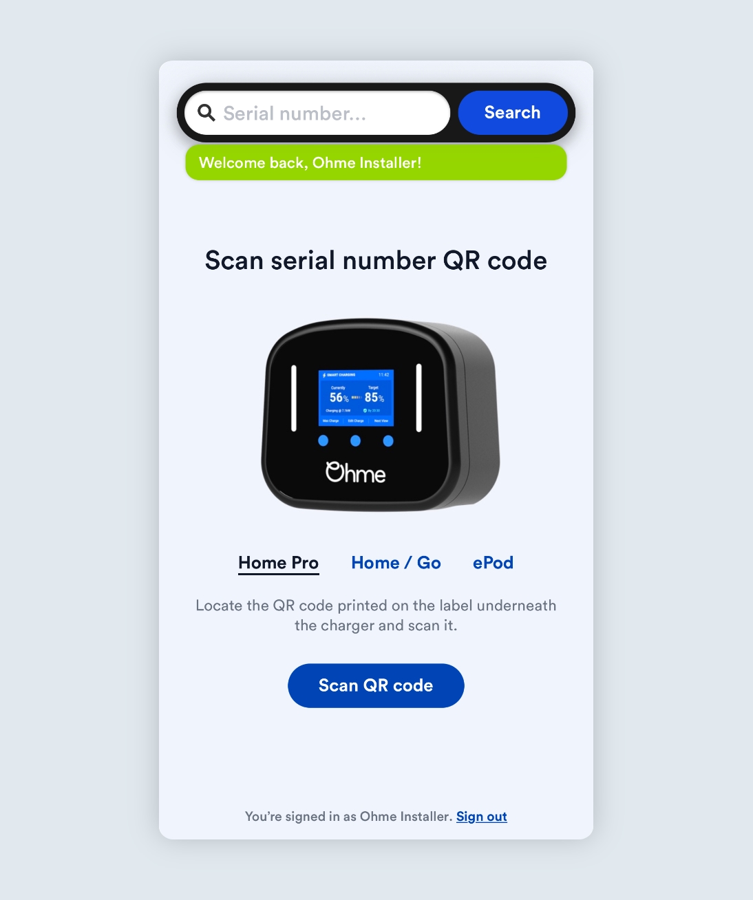 Installer Portal scan QR code