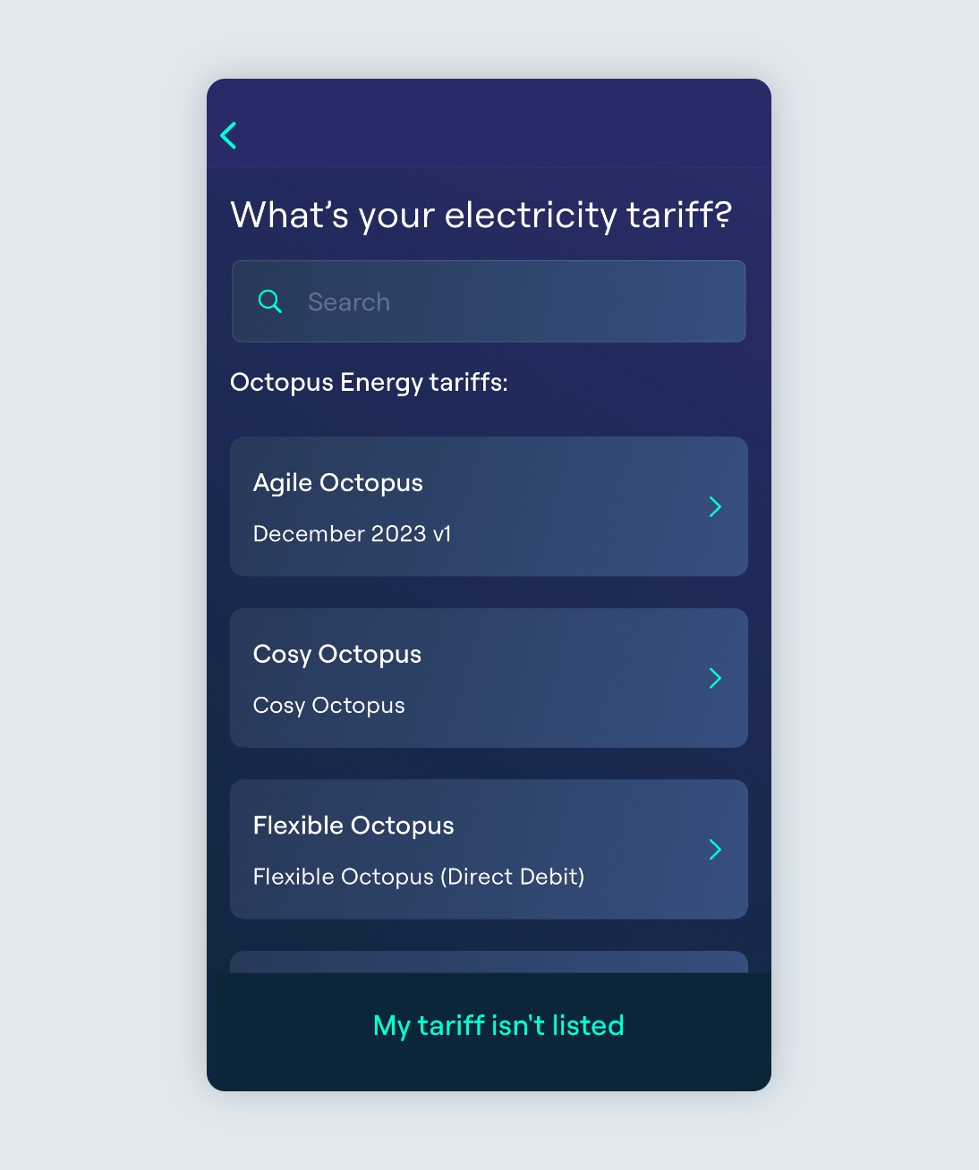 Select electricity tariff from the list