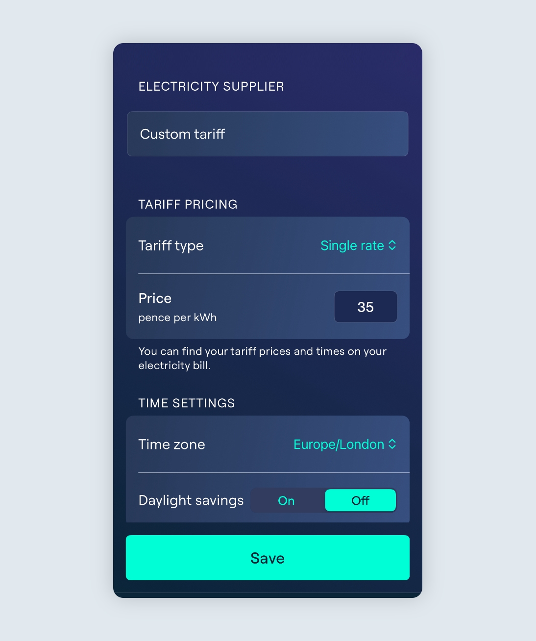 Custom tariff with a single rate example