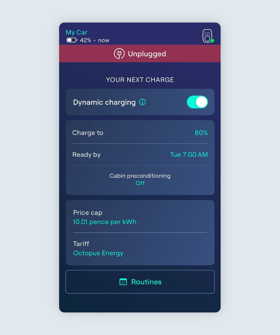 Charging screen unplugged with Charge to set to 80%