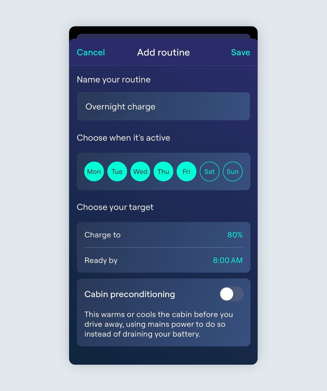 Adding a new routine in the Ohme app