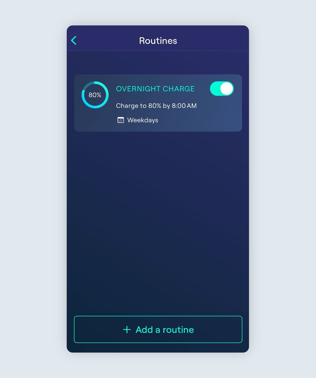 Routines list showing one routine called Overnight charge