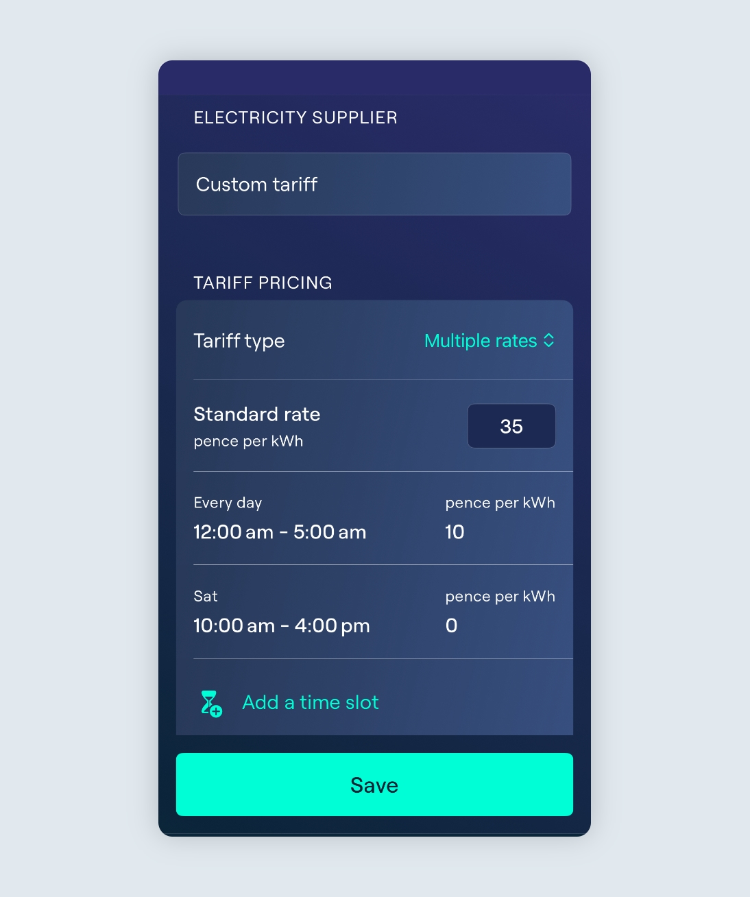 Custom tariff multiple rate example