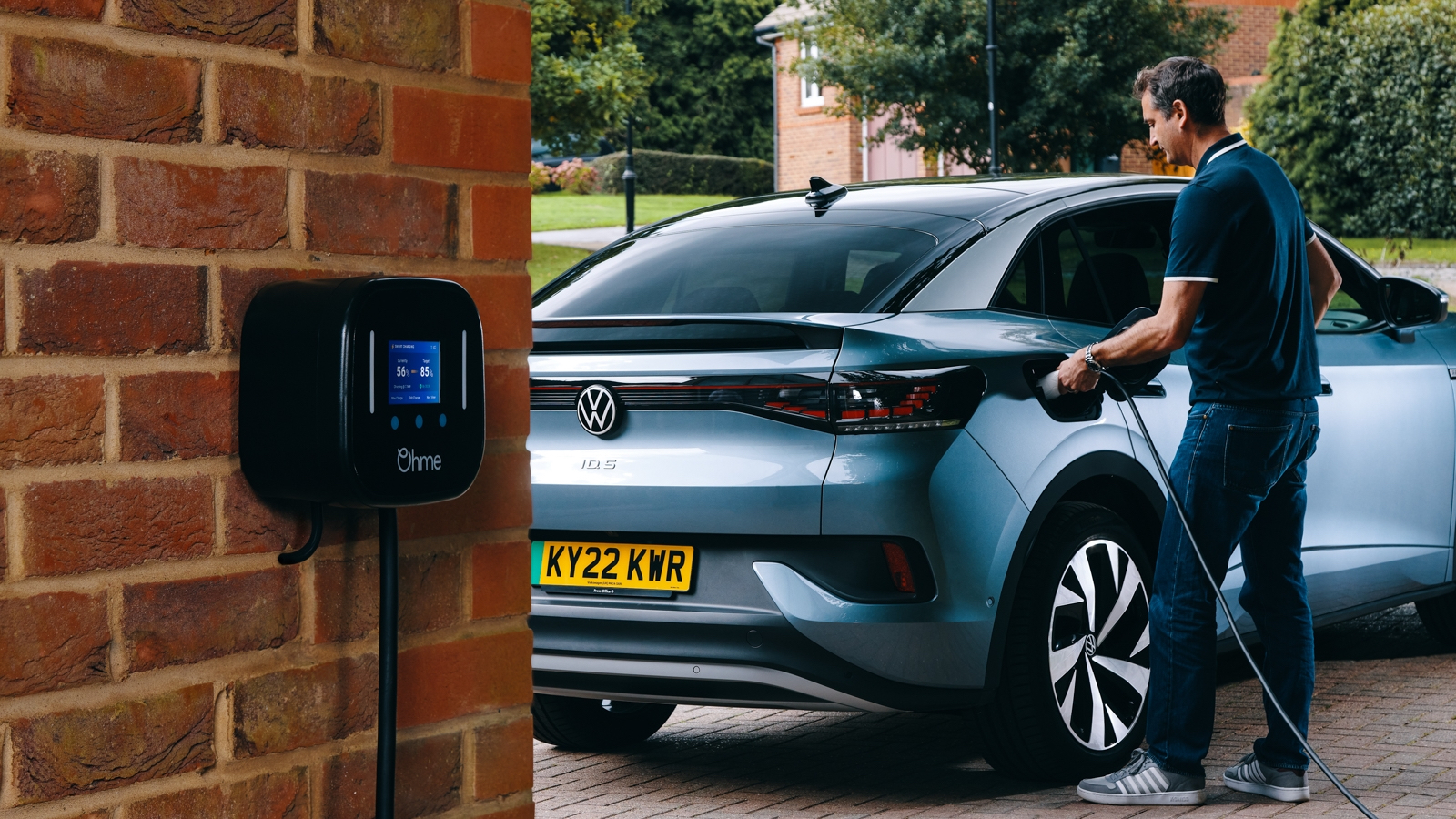 Ohme Home Pro EV charger plugging in Volkswagen ID5
