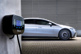 Home Pro EV charger and silver Mercedes EQS