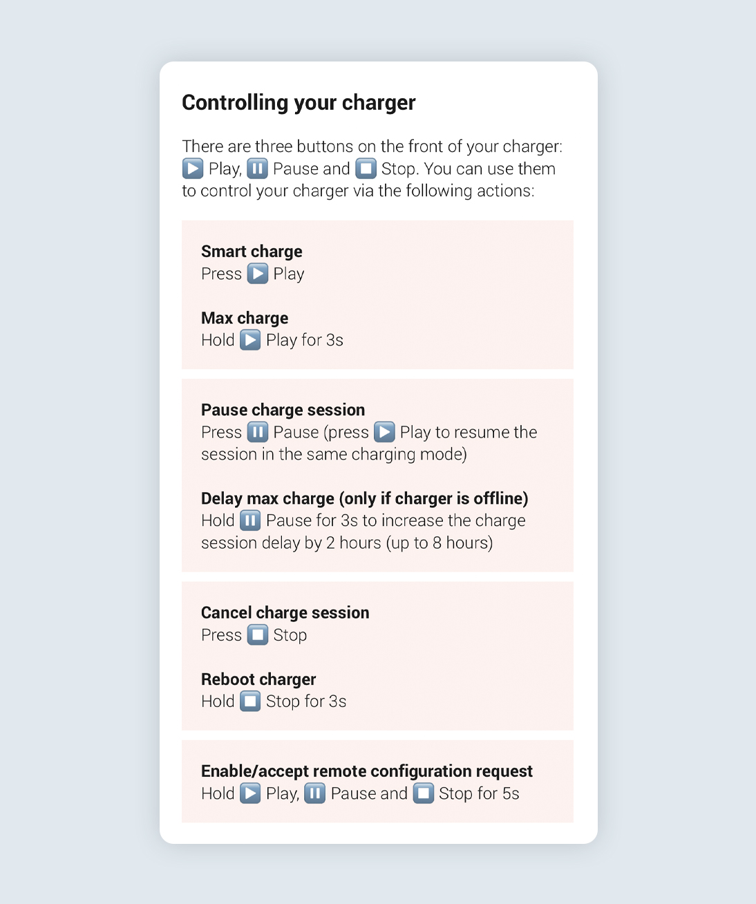 Charger control information from the ohme app