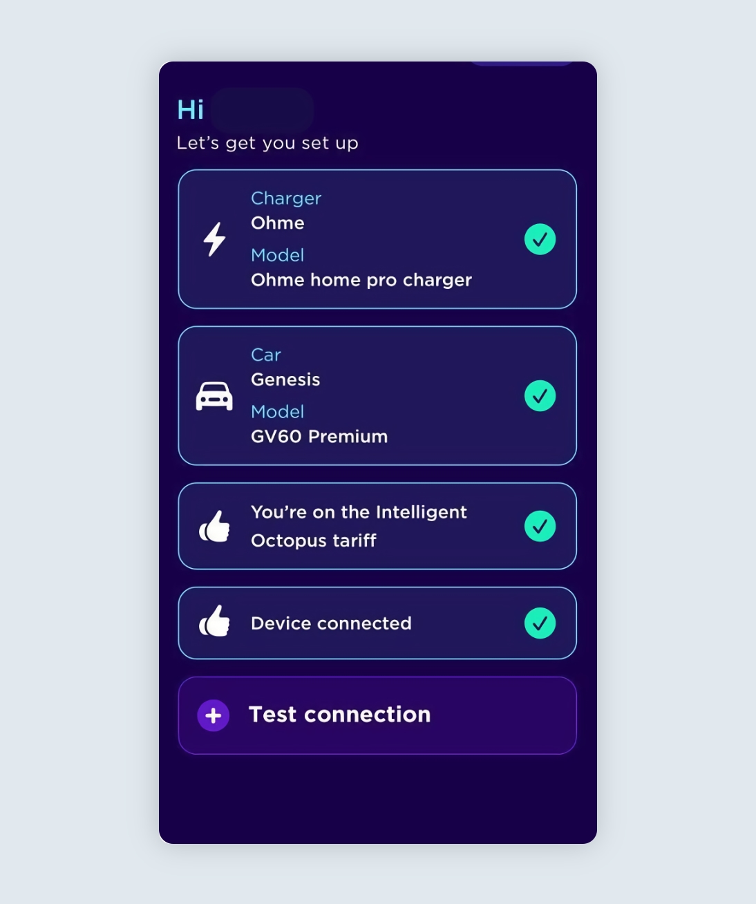 Octopus Energy app screen test connection