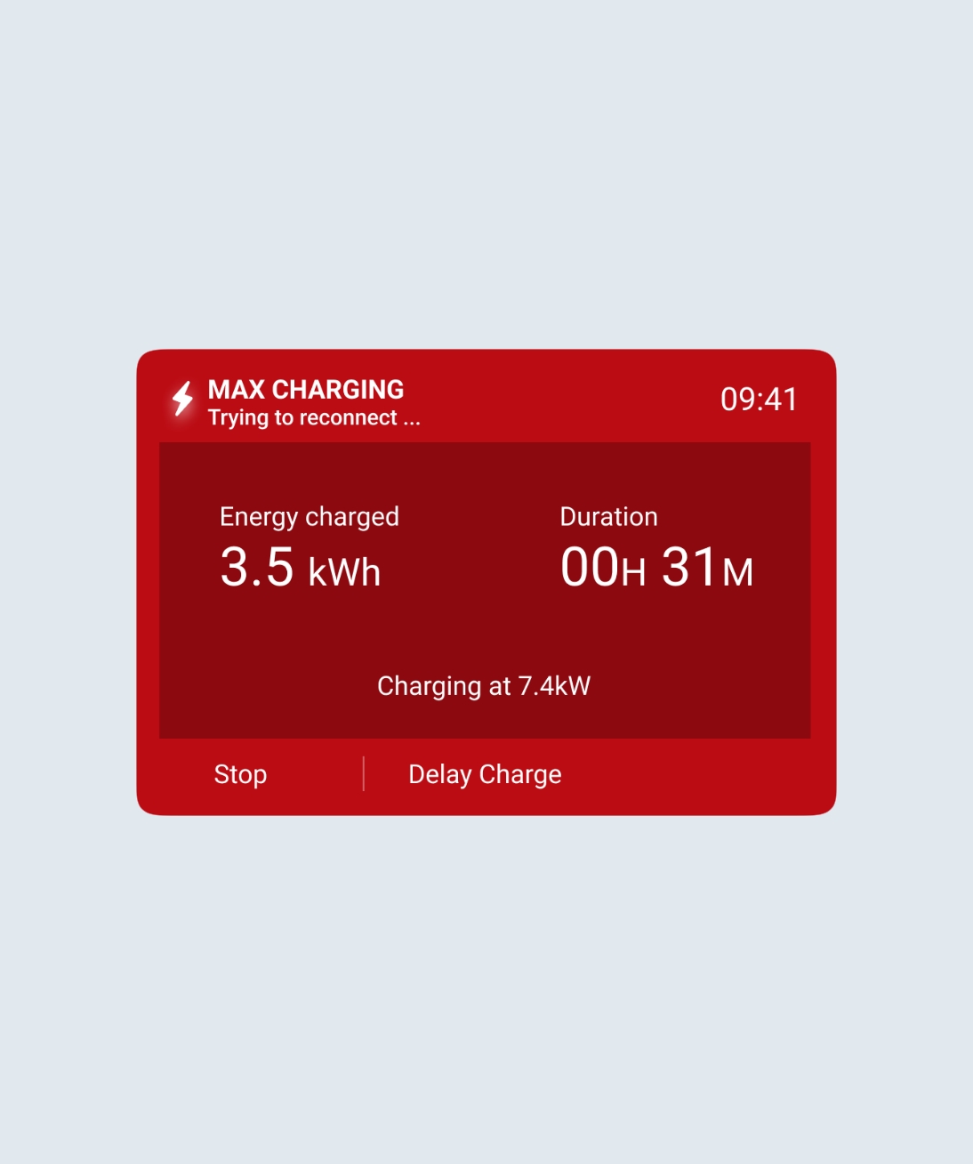 Ohme Home Pro display showing a max charge session, charger offline