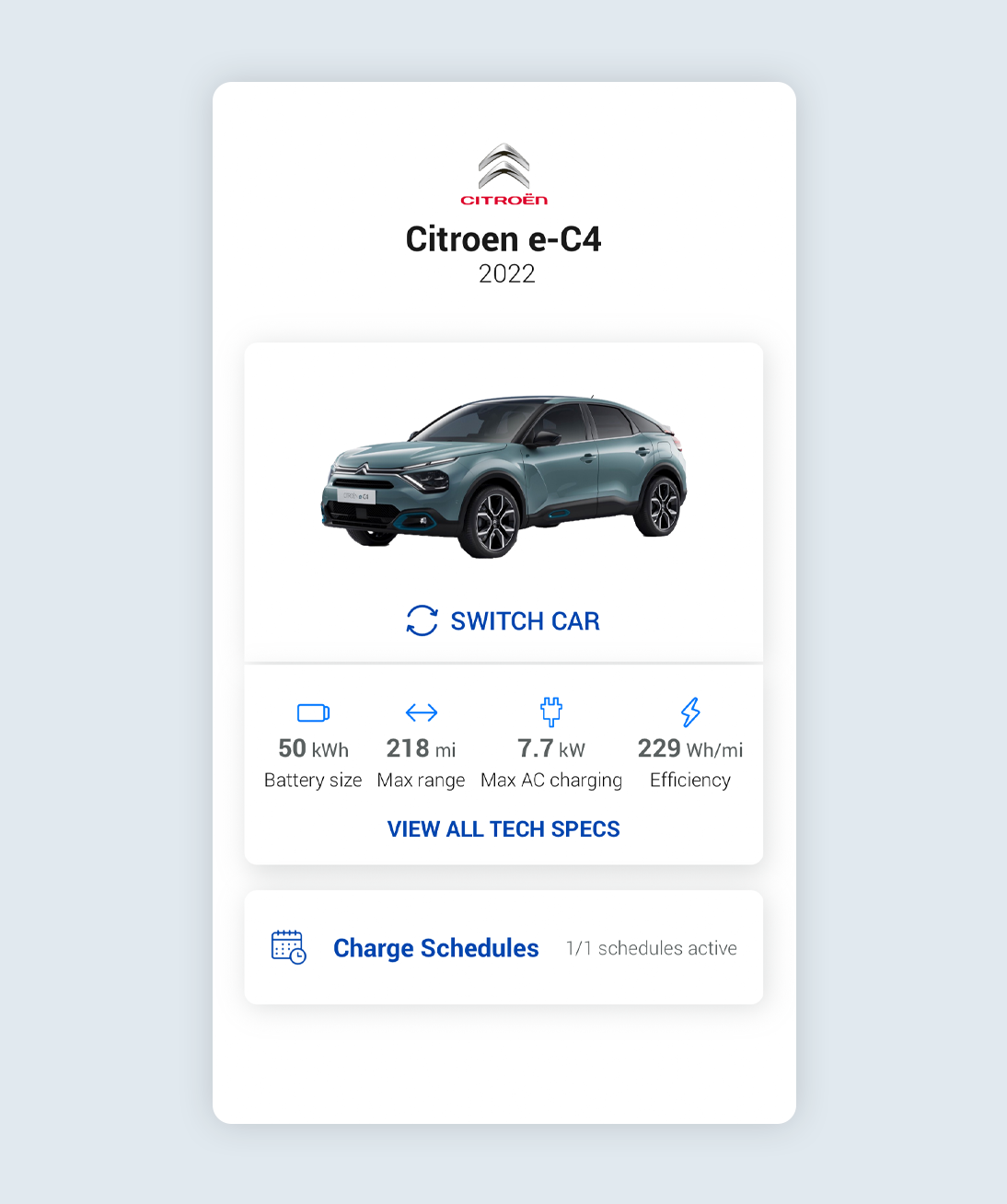 Manage my EV screen of the Ohme app with Citreon e-C4