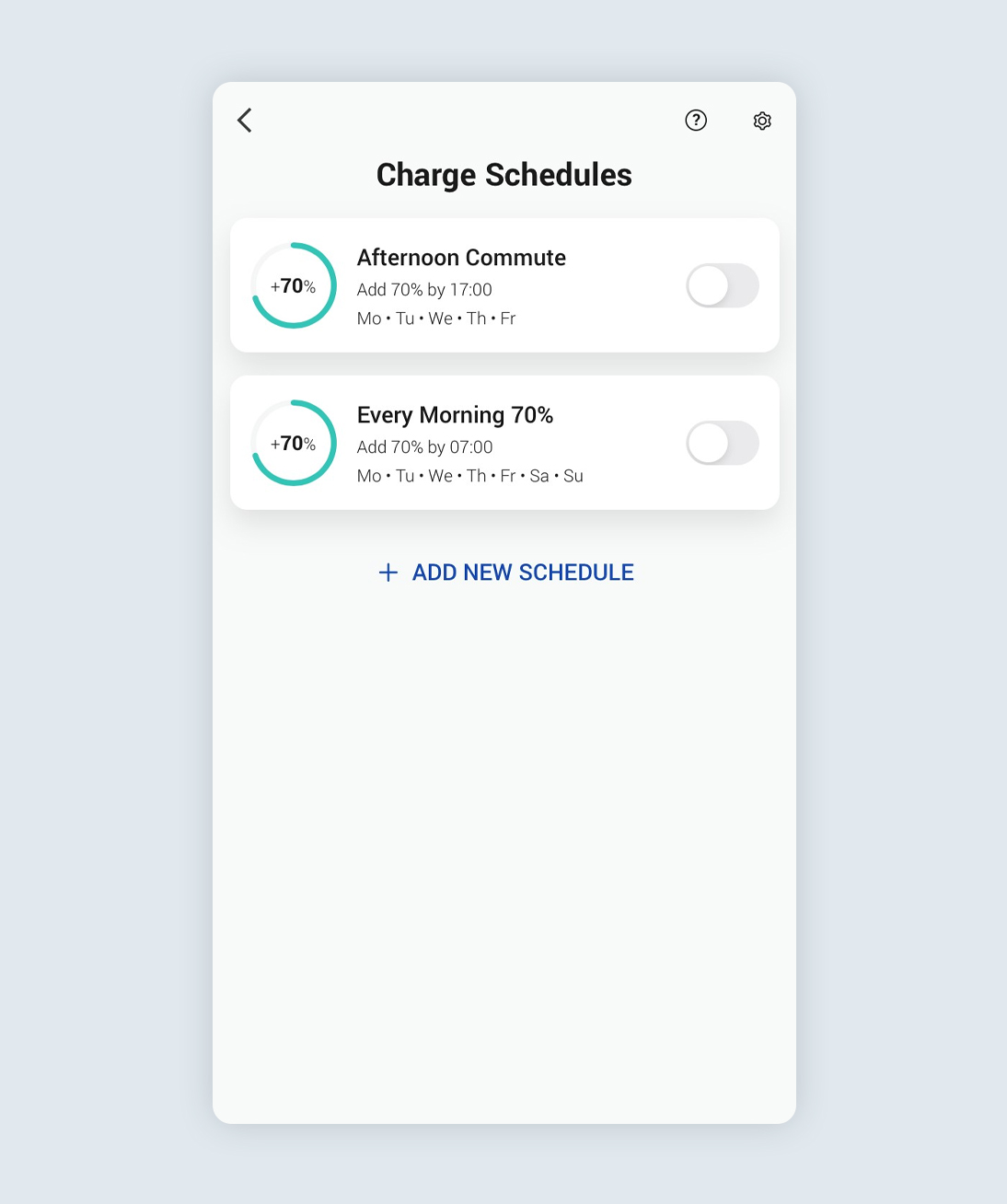 Charge schedules screen from the Ohme app