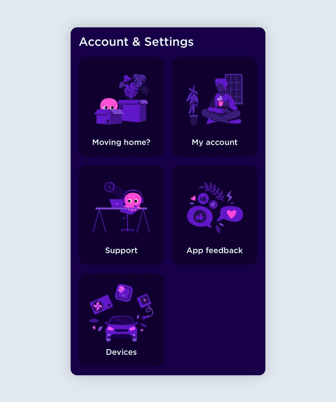 Octopus Energy app account and settings page