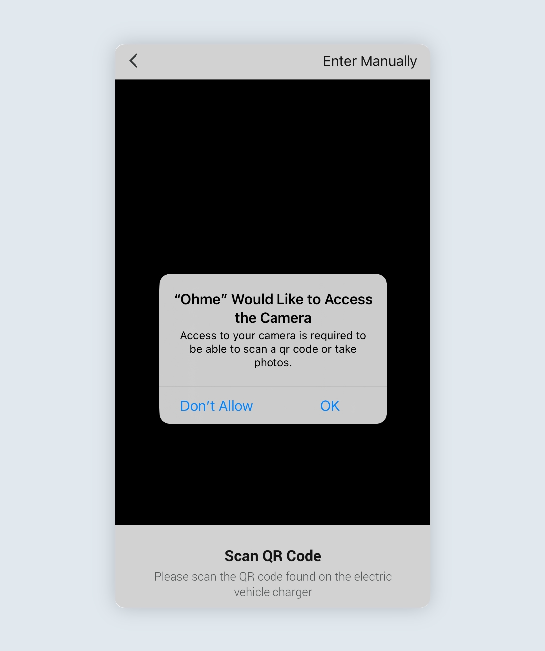 Ohme app set up scan QR code