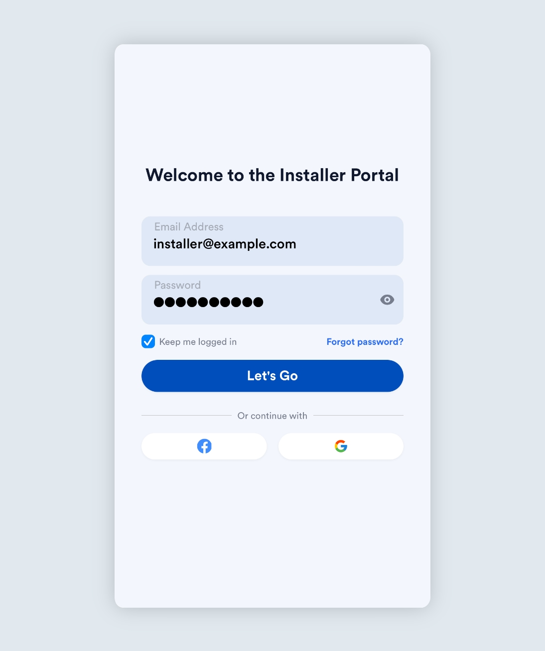 The Ohme Installer Portal login page