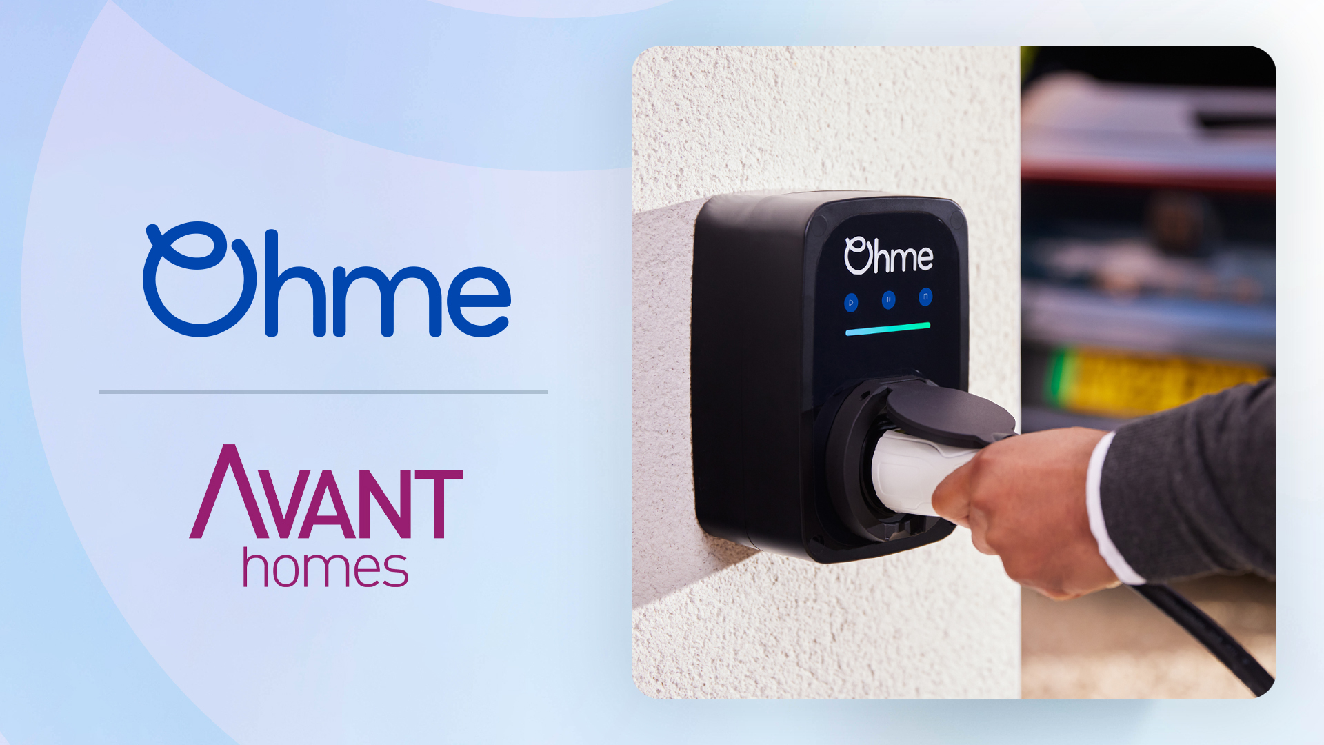 Ohme and Avant Homes logos and ePod EV charger