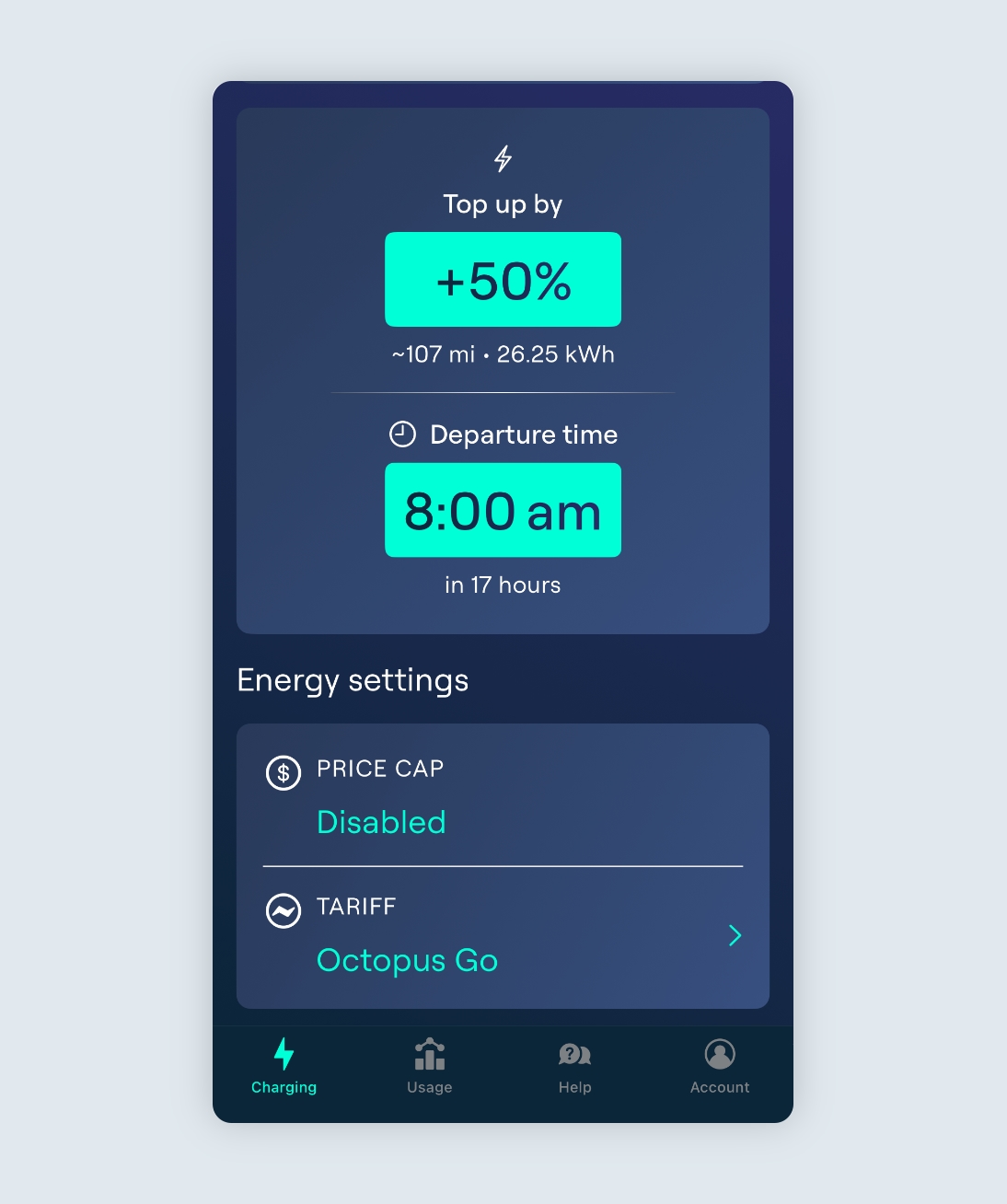 Ohme app charging page price cap