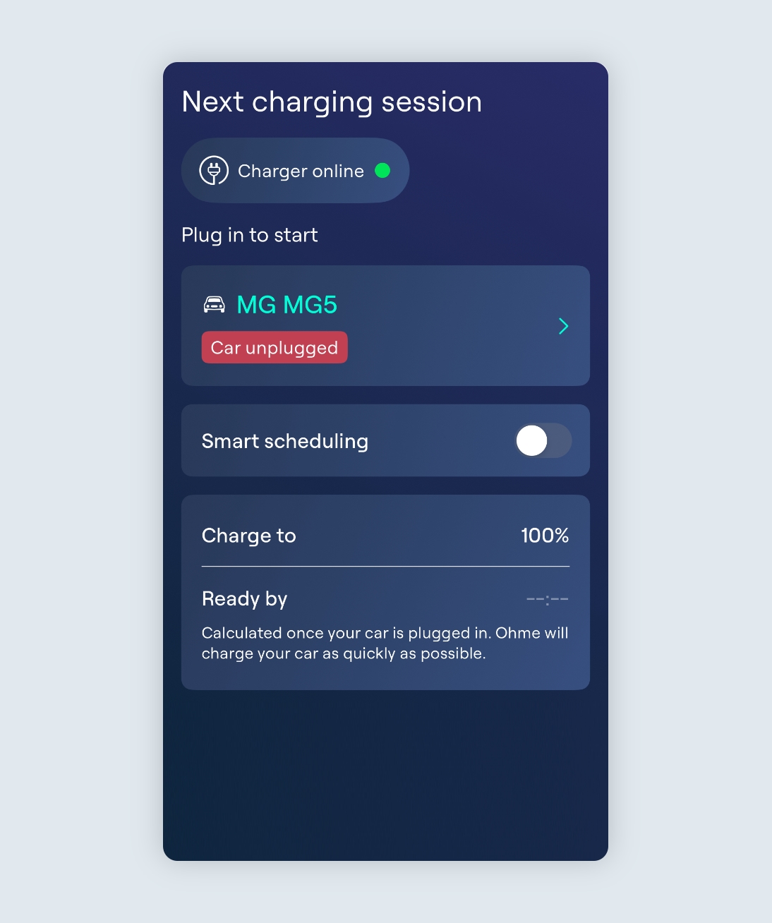 Charging page with smart scheduling turned off