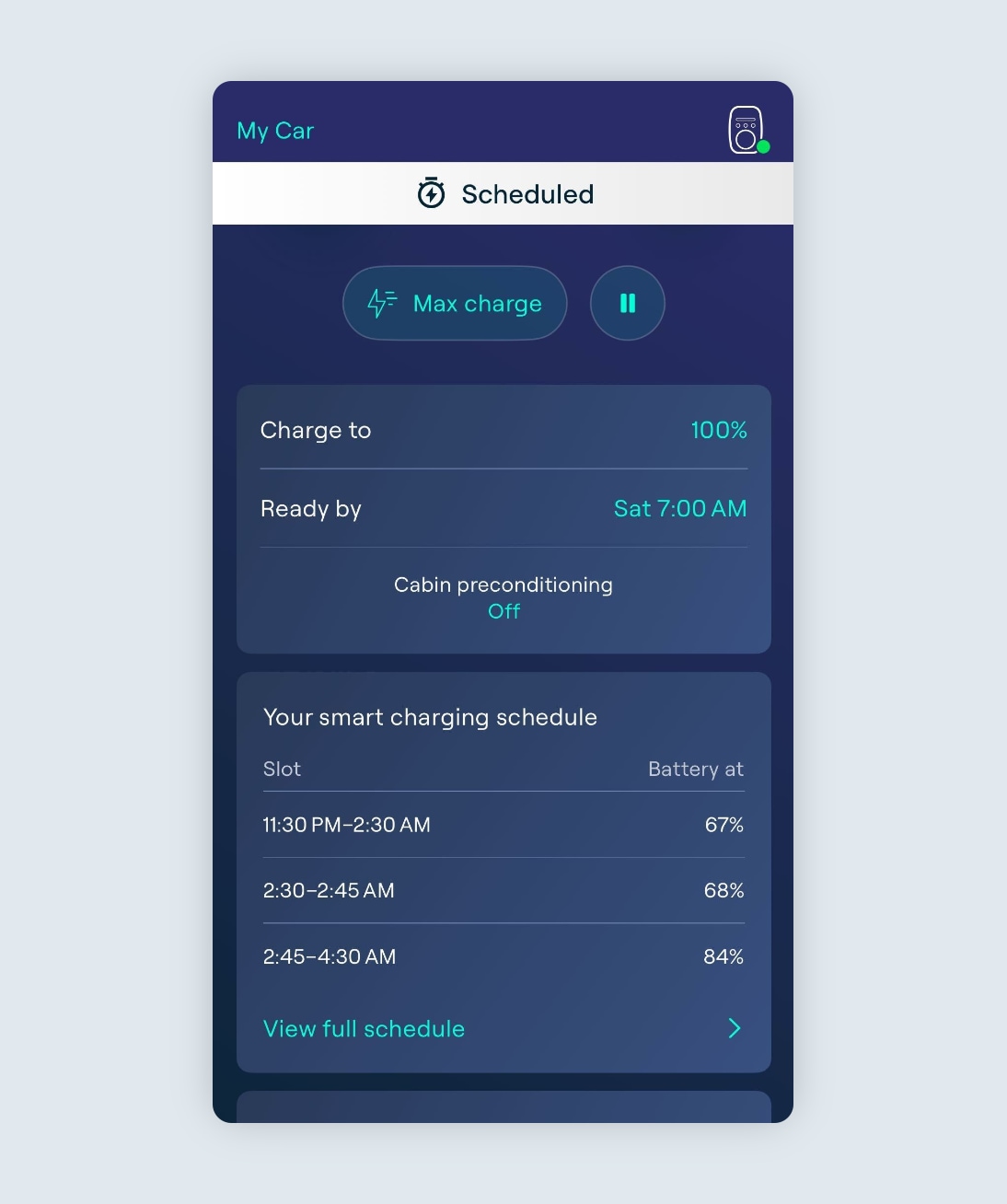 charging schedule with Ohme upon plugin