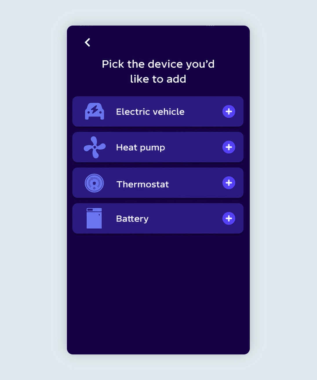 Octopus energy app showing a choice of devices to connect to