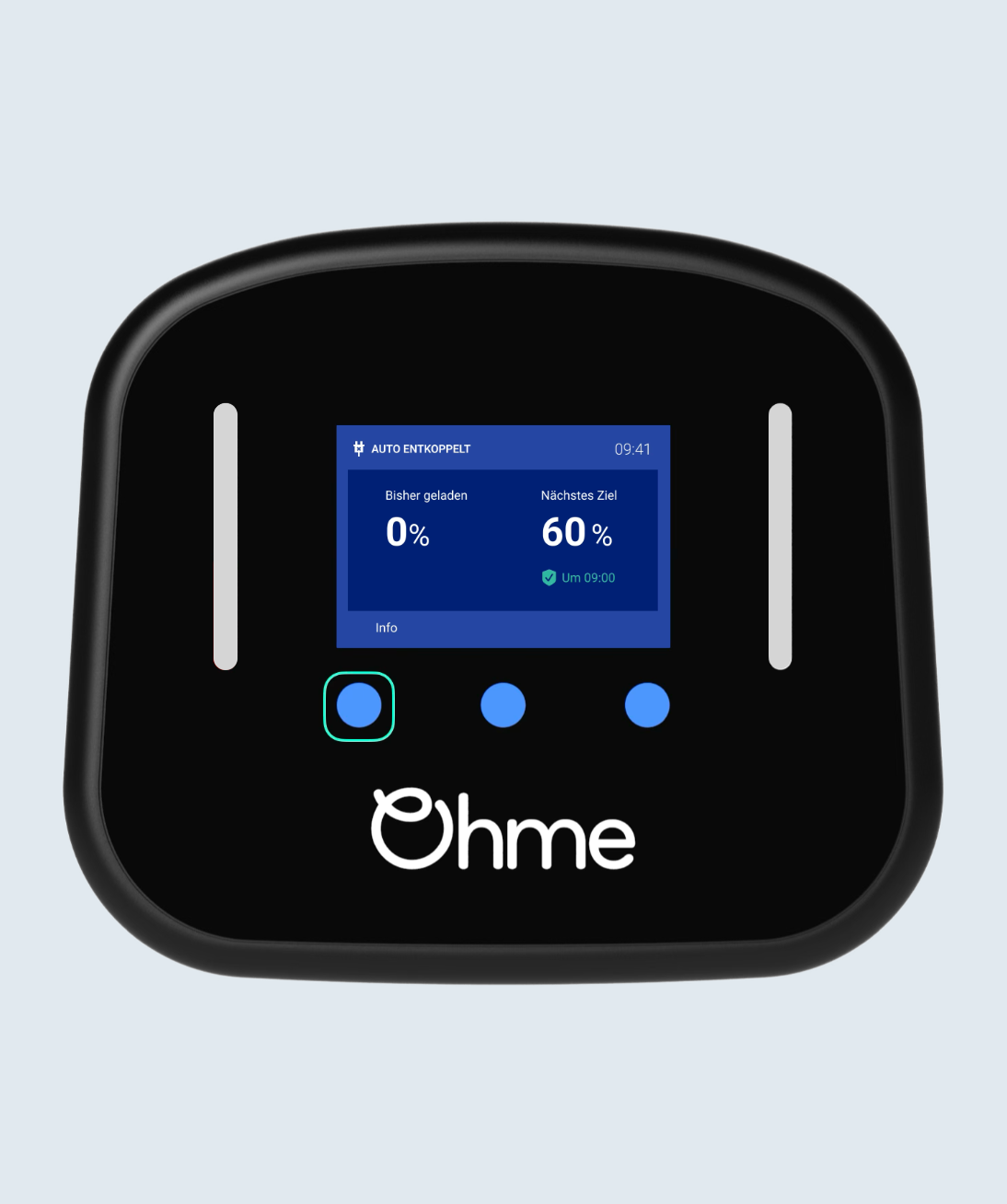 Ohme Home Pro screen in German with the left button highlighted